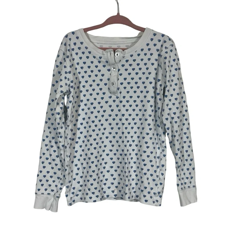 Roller Rabbit Heart Pajama 3 Button Long Sleeve Henley Top in Blue PLEASE READ